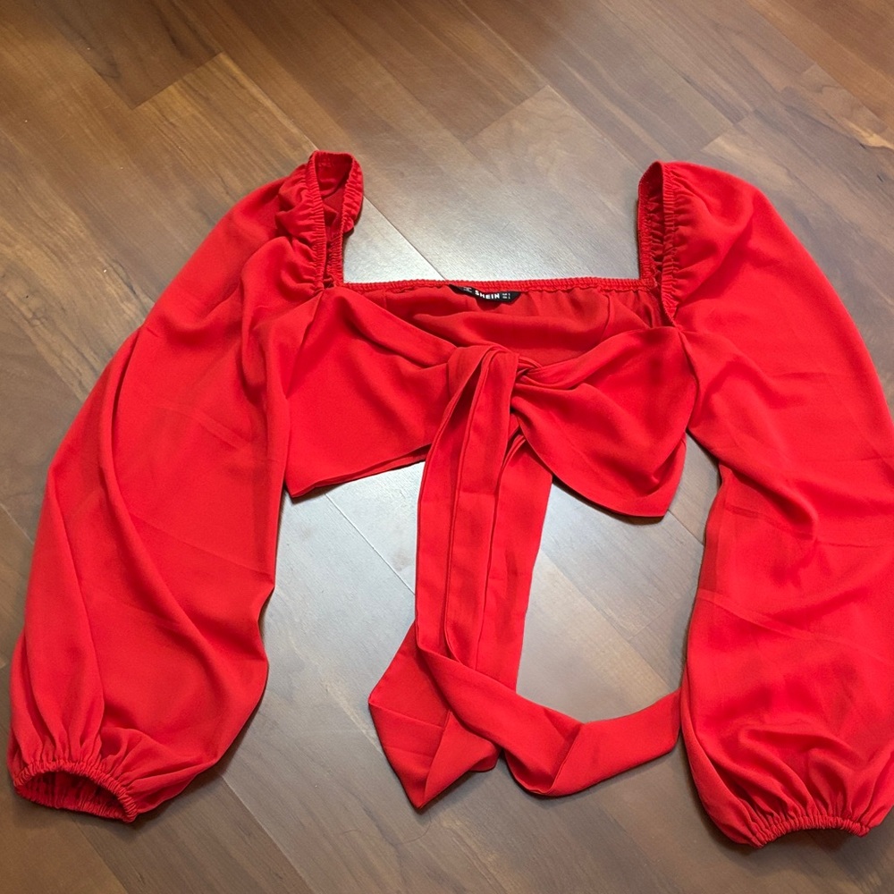 SHEIN Vibrant Red Puff Sleeve Crop Top